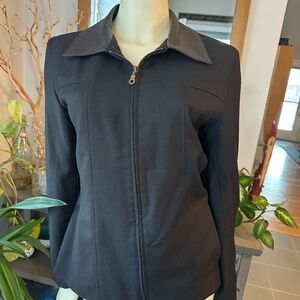 Sandro Womens Charcoal Gray Black  Wool Zip Up Jacket w/ Faux Leather Collar  10
